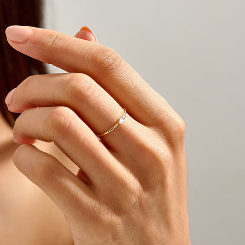 Handmade Minimalist Marquise Ring - 14k Gold Diamond Solitaire, Her Gift