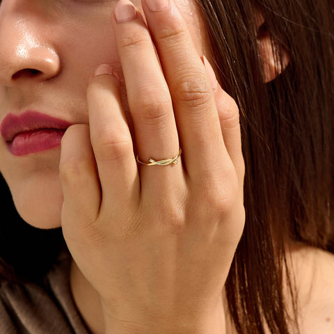 14k Solid Gold Diamond Knot Ring for Women | Tiny Diamond Love Knot Band | Infinity Friendship Promise Jewelry Gift (Yellow/Rose/White Gold)
