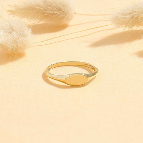 14K Solid Gold Oval Signet Ring – Personalized Engravable Monogram Band