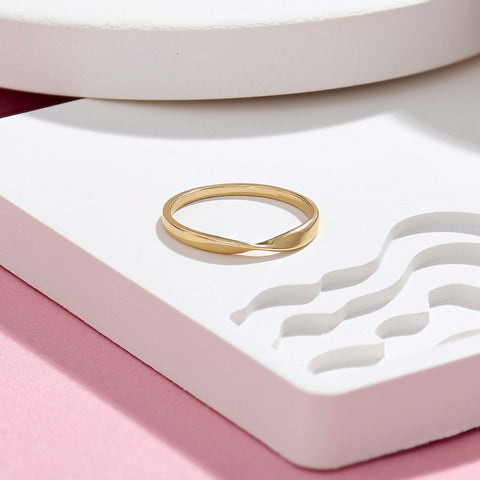 Solid Gold Twisted Wedding Band 14k Real Gold Plain Simple Band Ring for Women Anniversary Band Solid Gold Stackable Ring Comfort Fit Ring