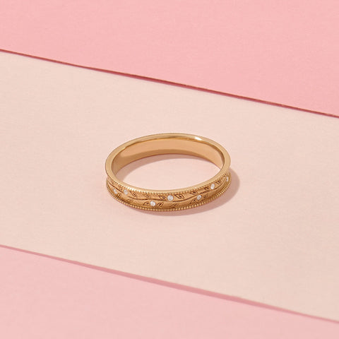 Diamond Leaf 14k Solid Gold Ring – Dainty Floral Wedding Band | Minimalist Nature-Inspired Bridal Gift for Women
