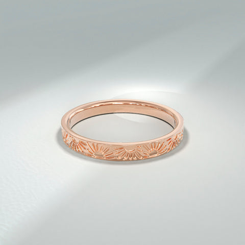 14k Solid Gold Sun Wedding Band | Comfort Fit Celestial Ring | Minimalist Matching Couples Ring for Men & Women