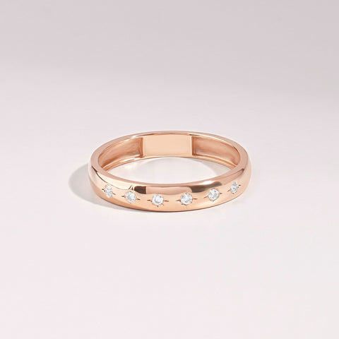 Diamond Star 14k Solid Gold Band – Flush-Set Wedding Ring | Womens Marriage & Anniversary Gift for Wife