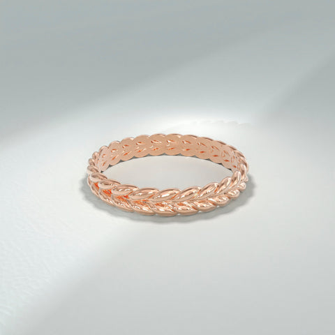 Nature-Inspired Wheat Ring 14K Gold – Unisex Floral Texture Gold Band