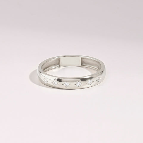 Diamond Star 14k Solid Gold Band – Flush-Set Wedding Ring | Womens Marriage & Anniversary Gift for Wife