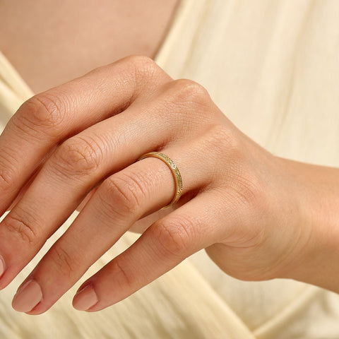 14k Solid Gold Sun Wedding Band | Comfort Fit Celestial Ring | Minimalist Matching Couples Ring for Men & Women