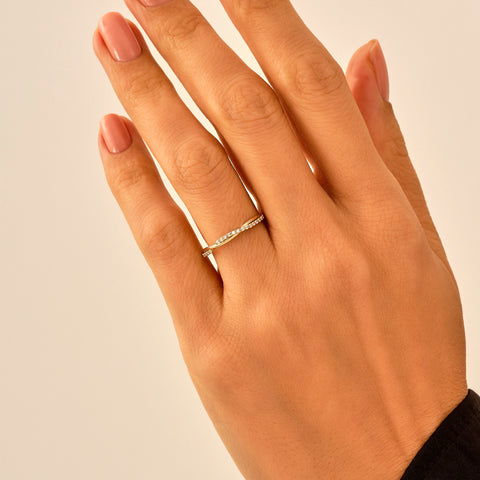 Solid Gold Twisted Diamond Wedding Band | Pave Half Eternity Bridal Ring for Women | Timeless Bridal Gift for Her