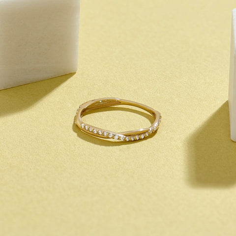 Solid Gold Twisted Diamond Wedding Band | Pave Half Eternity Bridal Ring for Women | Timeless Bridal Gift for Her