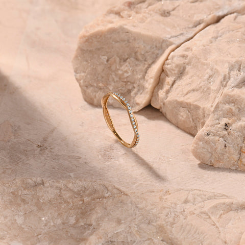 Solid Gold Twisted Diamond Wedding Band | Pave Half Eternity Bridal Ring for Women | Timeless Bridal Gift for Her
