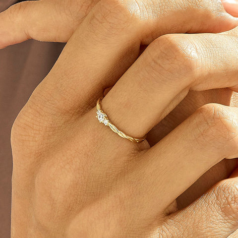 14K Solid Gold Twisted Solitaire Ring – Tiny Diamond Engagement Ring | Dainty Minimalist Promise Jewelry for Her