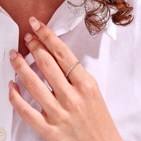 14k Solid Gold Diamond Eternity Band | Skinny Pave Wedding Ring | Dainty Stacking Bridal Jewelry Gift for Her