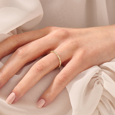 14k Solid Gold Twisted Diamond Wedding Band – Women's Braided Eternity Ring, Handmade Minimalist Bridal Stackable Jewelry