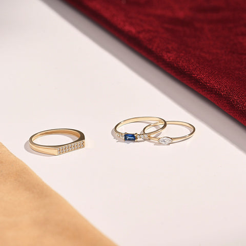 Dainty Blue Baguette Sapphire Ring – 14k Solid Gold | Minimalist Engagement Piece | September Birthstone Gift for Mom