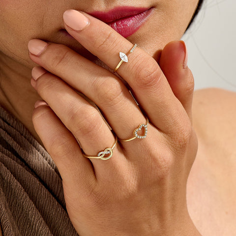 14K Solid Gold Diamond Knot Ring – Pave Friendship Band & Promise Ring for Her | Yellow/Rose/White Gold Jewelry