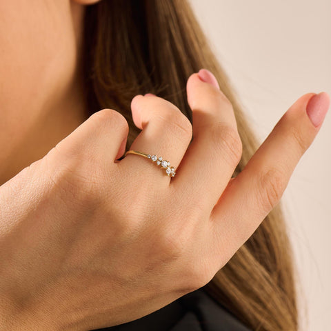 14k Solid Gold Diamond Cluster Ring • Unique Stackable Wedding Band • Dainty Minimalist Gift for Mom/Her