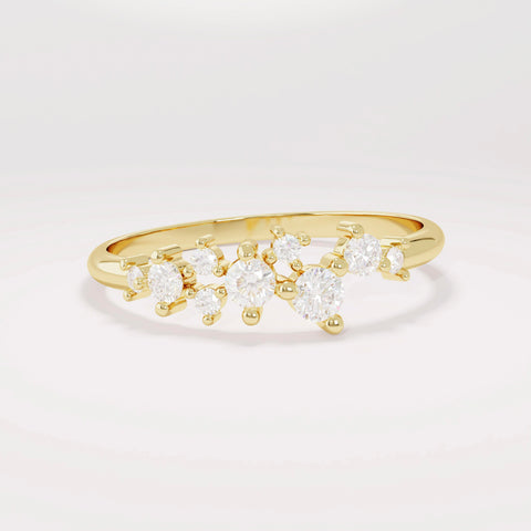 14k Solid Gold Diamond Cluster Ring • Unique Stackable Wedding Band • Dainty Minimalist Gift for Mom/Her
