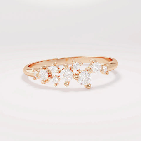 14k Solid Gold Diamond Cluster Ring • Unique Stackable Wedding Band • Dainty Minimalist Gift for Mom/Her