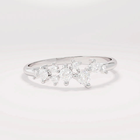 14k Solid Gold Diamond Cluster Ring • Unique Stackable Wedding Band • Dainty Minimalist Gift for Mom/Her