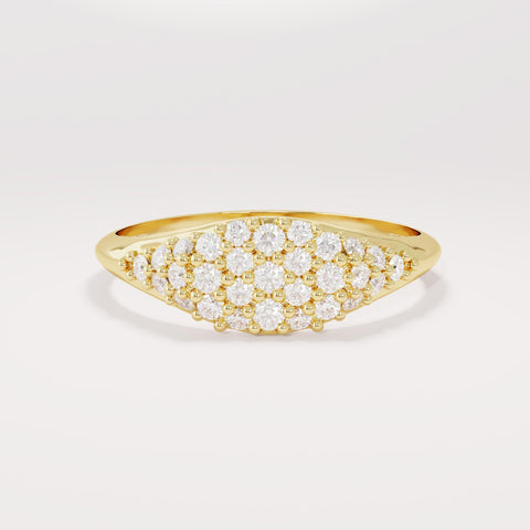 14k Solid Gold Pave Diamond Pinky Ring - Slim Unique Signet Ring, Versatile Stacking Midi Band for Pointer Finger