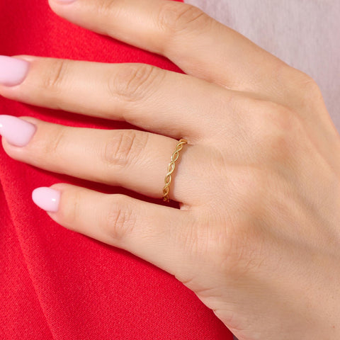 Minimalist Twist Ring 14K Gold – Women’s Dainty All-Finger Stacking Band