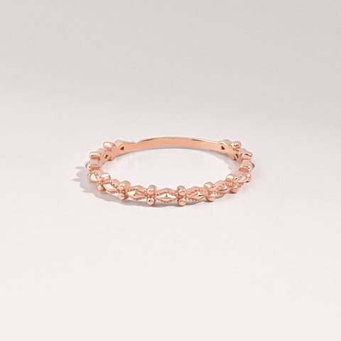 Dainty Milgrain Wedding Ring 14k Gold – Art Deco Minimalist Band, Handmade Stackable Jewelry