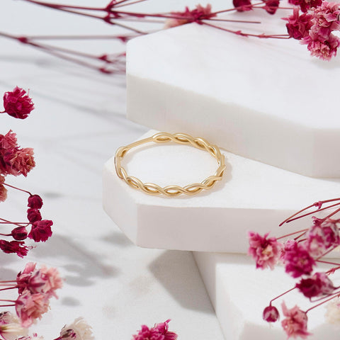 Minimalist Twist Ring 14K Gold – Women’s Dainty All-Finger Stacking Band