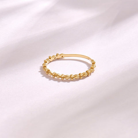 Dainty Milgrain Wedding Ring 14k Gold – Art Deco Minimalist Band, Handmade Stackable Jewelry