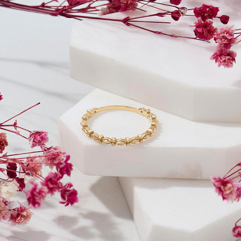 Dainty Milgrain Wedding Ring 14k Gold – Art Deco Minimalist Band, Handmade Stackable Jewelry