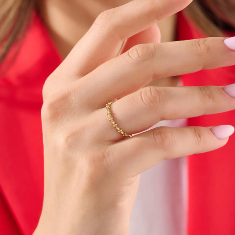 Dainty Milgrain Wedding Ring 14k Gold – Art Deco Minimalist Band, Handmade Stackable Jewelry