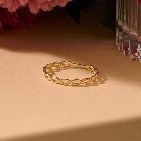 Minimalist Twist Ring 14K Gold – Women’s Dainty All-Finger Stacking Band
