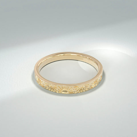 14k Solid Gold Sun Wedding Band | Comfort Fit Celestial Ring | Minimalist Matching Couples Ring for Men & Women