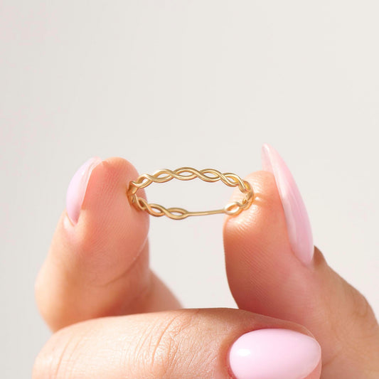 Minimalist Twist Ring 14K Gold – Women’s Dainty All-Finger Stacking Band