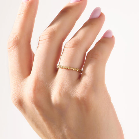 Dainty Milgrain Wedding Ring 14k Gold – Art Deco Minimalist Band, Handmade Stackable Jewelry