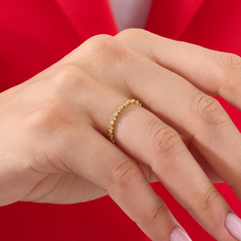 Dainty Milgrain Wedding Ring 14k Gold – Art Deco Minimalist Band, Handmade Stackable Jewelry