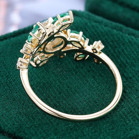 TwigLine Moissanite & Emerald Bypass Ring Nature Inspired Round Cut Engagement Ring