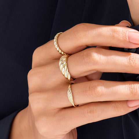 14K Gold Small Croissant Ring – Twisted Rope Pinky Stackable Ring
