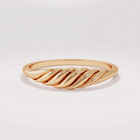 14K Gold Small Croissant Ring – Twisted Rope Pinky Stackable Ring